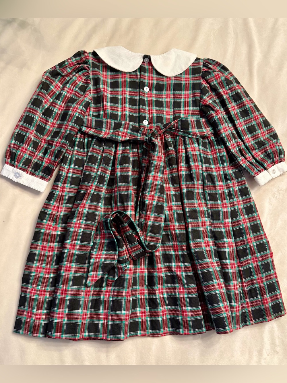 VTG! House of Hatten Plaid Smocked Holiday Dress w/ Peter Pan Collar, sz 2T - Picture 7 of 10